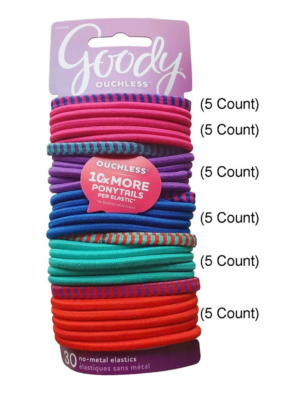 GOODY Ouchless Elastics Hair Ties - 4MM (Medium-Thick Hair) Rio Jewel, 30Ct